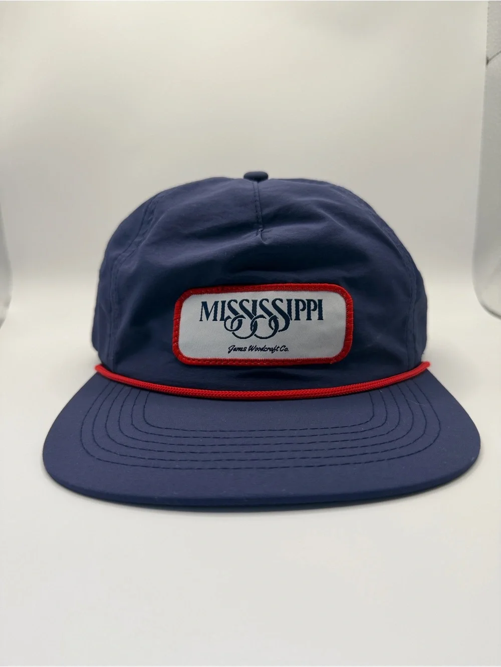 Ole Miss Mississippi Rope Hat Navy Red 5 Panel Snapback Cap Vintage 80s Inspired - Picture 1 of 10